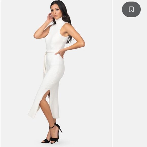 Bebe Belted Midi Sweater Dress,off white GORGEOUS - Picture 2 of 16